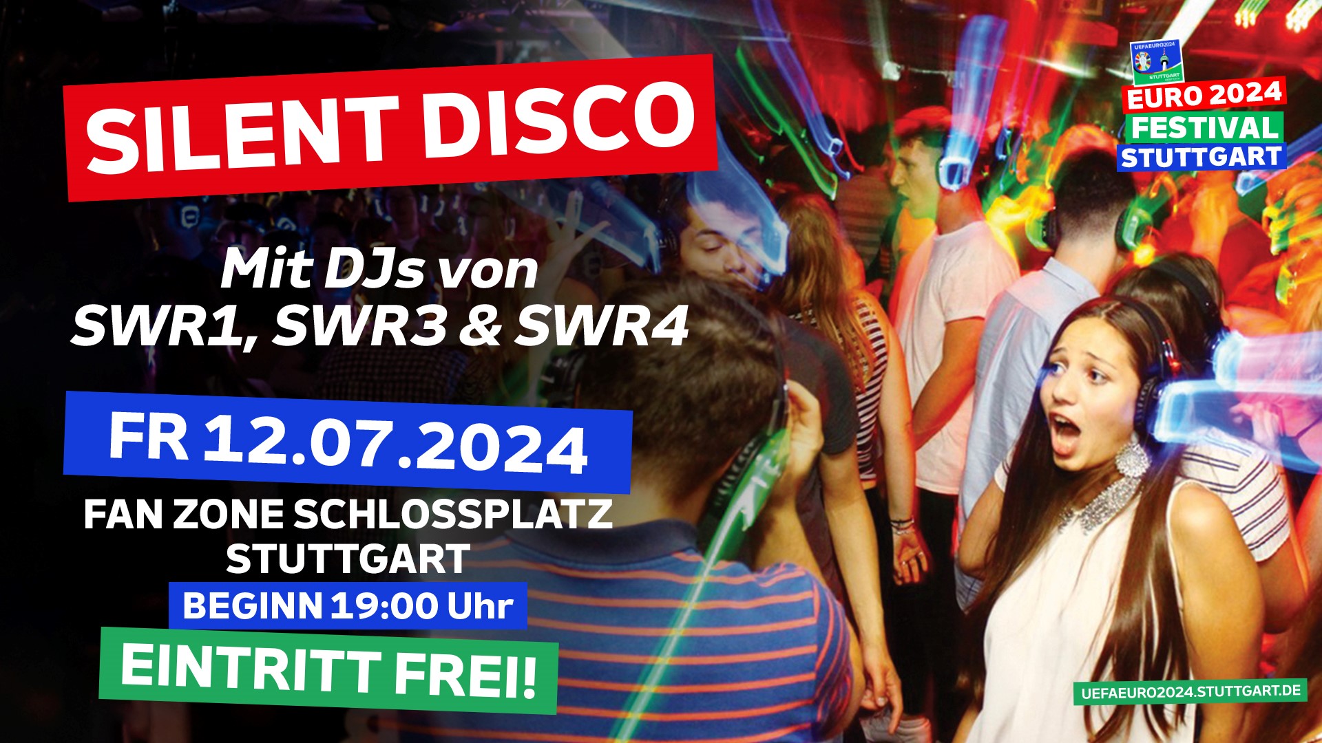 Silent Disco Rekordversuch auf dem Schlossplatz Stuttgart in der Euro 2024 Fan Zone